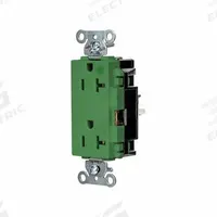 HUBBELL Receptacle: Hospital Grade, Decorator Duplex, 5-20R, Green, 125V AC, 20 A, 2 Pole / 3 Wire (MPN HBL2182STGN)