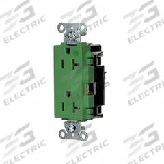 HUBBELL Receptacle: Hospital Grade, Decorator Duplex, 5-20R, Green, 125V AC, 20 A, 2 Pole / 3 Wire (MPN HBL2182STGN)
