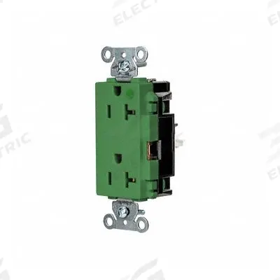 HUBBELL Receptacle: Hospital Grade, Decorator Duplex, 5-20R, Green, 125V AC, 20 A - General Purpose Receptacles