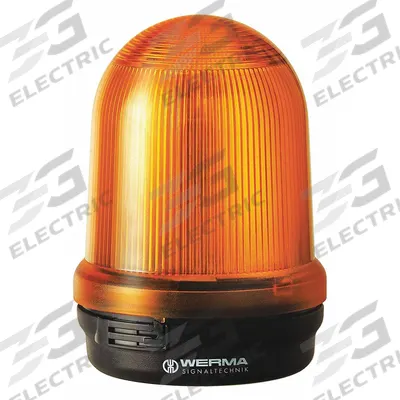 WERMA Warning Light: Yellow, LED, 24V DC, 3 7/8 in Overall Dia, 5 3/8 in Overall Ht - Wired Multimode Lights