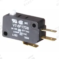HONEYWELL Miniature Snap Action Switch: Plunger Actuator, 1NO/1NC, Quick Connect (MPN V7-5F17D8). Key specifications — AC Contact Rating: 3 A @ 125 V; Electrical Connection: Quick Connect; Series: V7; Brand: HONEYWELL.
