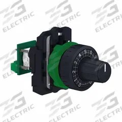 SCHNEIDER ELECTRIC Potentiometer: 22 mm Panel Mounting Size, 470,000 ohm Max Resist Rating (MPN XB5AD912R470K). Key specifications — Manufacturer Part Number: XB5AD912R470K; Series: XB5; Brand: SCHNEIDER; Knob Style: Standard; Bezel Style: Non-Metallic (Black).