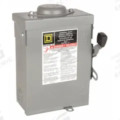 SQUARE D Safety Switch: Non-Fusible, 60 A, Three Phase, 240V AC, Galvanized Steel, Indoor/Outdoor (MPN DU322RB). Key specifications — attr867131: SQUARE D.