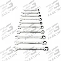 GEARWRENCH Combination Ratcheting Wrench Set: Alloy Steel, Full Polish Chrome, 10 Tools, Std, SAE (MPN 86958). Key specifications — attr309581: Full Polish Chrome; attr309580: Alloy Steel; attr309571: No; attr309583: No; attr309587: Yes; attr324931: GEARWRENCH; attr309569: 1/4 in to 3/4 in.
