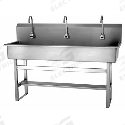 SANI-LAV Wash Station: 45 in Overall Ht, 57 in Bowl Lg, 8 in Bowl Dp, 2 gpm Flow Rate - Three-Station Freestanding Wash Stations with Faucets