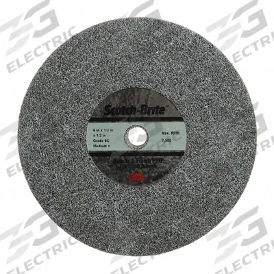SCOTCH-BRITE Unitized Wheel: 6 in Dia x 1/2 in W, 1/2 in Arbor Hole, Ceramic, Medium - Cool-Cutting Light Deburring & Finishing Wheels for All Materials
