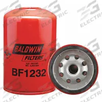 BALDWIN FILTERS Fuel Filter: Spin-On, 3 1/16 in Outside Dia, M16-1.50 Thread Size, Diesel Fuel (MPN BF1232). Key specifications — attr1137520: BF1232; attr434022: BALDWIN FILTERS; attr427730: Cellulose; attr427731: Integral Post Seal; attr1017112: Buses; attr1017113: Dodge.