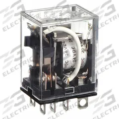 OMRON General Purpose Relay: Socket Mounted, 10 A Current Rating, 24V DC, DPDT, 8 Pins/Terminals (MPN LY2N-DC24). Key specifications — Brand: OMRON; Base Type: Square; Mounting Style: Plug-In; Pin Shape: Flat; Electrical Connection: Quick-Connect; Manufacturer Part Number: LY2N-DC24; Operating Current: 5 A at 24V DC (Inductive Load); Series: LY Series.