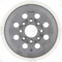 BOSCH Disc Backup Pad: 5 in Wd, Round, Hook and Loop, Extra Soft, 8 Vacuum Holes, Rubber (MPN RS033). Key specifications — attr667743: Disc Backup Pad; attr667724: Round; attr667738: 8; attr667733: Rubber; attr667729: GEX18V-5; attr667721: RS033; attr667725: BOSCH.