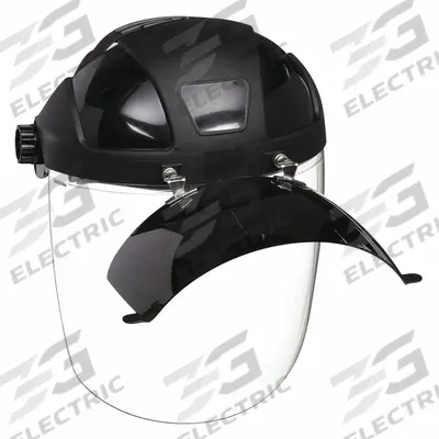 SELLSTROM Face Shield: Clear, Anti-Fog, Reusable, 12 1/8 in Visor Wd, 9 in Visor Ht - Welding Single-Crown Face Shields with Flip-Down Shade