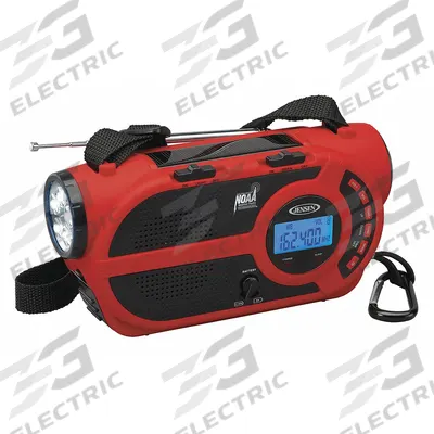 JENSEN Portable Weather Radio: AM/FM/NOAA, Red, 2 3/4 in Overall Dp - Weather Radios