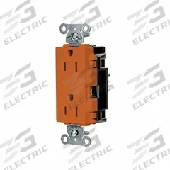 HUBBELL Receptacle: Decorator Duplex, 5-15, Orange, 125V AC, 15 A, 2 Pole / 3 Wire (MPN HBL2152STO)
