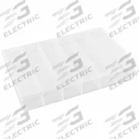 FLAMBEAU Compartment Box: 8 3/4 in x 13 in x 2 3/8 in, Clear, Not Electrostatic Discharge Conductive (MPN T824). Key specifications — ESD Conductive: Not Electrostatic Discharge Conductive; Color: Clear; Compartment WxD: (24) 2-1/16 in x 2-1/16 in; Brand: FLAMBEAU; Material: Plastic.