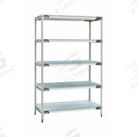 METRO Industrial Shelving Starter: 24 in x 24 in, 74 in Overall Ht, 5 Shelves, Antimicrobial (MPN 5X517HX3). Key specifications — Resistance Properties: Antimicrobial; Frame Material: 304 Stainless Steel; Shelving Material: Polymer; Brand: METRO.