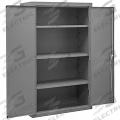 DURHAM MFG Storage Cabinet: 36 in x 18 in x 60 in, Swing Handle & Keyed, 16 ga Panel Thick, Frame (MPN 2601-3S-95). Key specifications — attr62698: Gray; attr62736: Welded; attr87895: Frame; attr62693: Assembled; attr62737: Stationary; attr62694: Adjustable; attr62695: Powder Coated; attr62696: Steel.