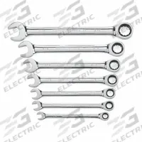 GEARWRENCH Combination Ratcheting Wrench Set: Alloy Steel, Full Polish Chrome, 7 Tools, Std (MPN 9317). Key specifications — attr309581: Full Polish Chrome; attr309580: Alloy Steel; attr309571: No; attr309583: No; attr309587: Yes; attr324931: GEARWRENCH.