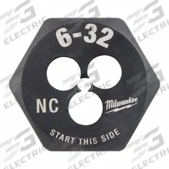 MILWAUKEE Hex Threading Die: #6-32 UNC, 1 in Hex Wd, Black Oxide Carbon Steel (MPN 49-57-5315)