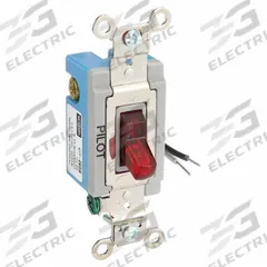 HUBBELL Wall Switch: Toggle Switch, 3-Way, Maintained, Red, 120/277V AC, 15 A (MPN HBL1203PL). Key specifications — Illuminated: No; Voltage Rating: 120/277V AC.