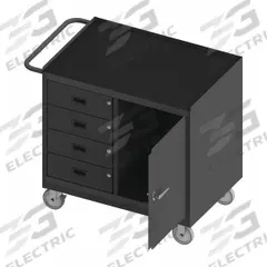 DURHAM MFG Mobile Cabinet Workbench: 36 in x 24 in, Rubber, 1,200 lb Overall Load Capacity, Gray (MPN 3121-RM-95). Key specifications — Included Components: Handle on Side; Assembly: Fully Assembled; Brand: DURHAM MFG.
