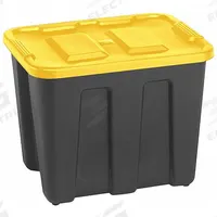 DURABILT Storage Tote: 18 gal, 22 1/2 in x 17 1/2 in x 16 1/2 in, Black Body, Yellow Lid, Yellow (MPN 6921GRBKYL.08). Key specifications — Material: Plastic; Edge/Corner Design: Rounded; Body Color: Black; Lid Color: Yellow; Brand: DURABILT; NSF Certified: Not NSF Certified; Nestable: Nesting Capable.