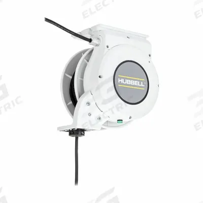 HUBBELL WIRING DEVICE-KELLEMS Extension Cord Reel: Ratchet Lock, 75 ft Cord Lg, 12 AWG, SJO - Motorized Hardwired Self-Retracting Cord Reels