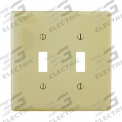 HUBBELL Wall Plate: Toggle, 2 Gang, White, Jumbo Size (MPN NPJJ2I). Key specifications — Brand: HUBBELL; Material: Nylon.