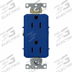 LEVITON Duplex Receptacle Outlet: Duplex, 5-15, Blue, 125V AC, 15 A, 2 Pole / 3 Wire (MPN 16252-BU)
