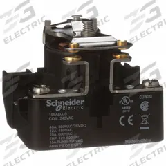 SCHNEIDER Open Power Relay: Surface Mounted, 40 A Current Rating, 240V AC, SPST-NO, 4 Pins/Terminals (MPN 199ADX-5). Key specifications — Brand: SCHNEIDER; Mounting Style: Surface; Electrical Connection: Screw Terminal; Manufacturer Part Number: 199ADX-5; Operating Current: 15 A at 120V AC (Tungsten Filament); Series: 199 Power Series.