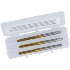 CLEVELAND Tap Kit: M2x0.4 Metric, D3 / 6H, 3 Flute, TiN Coated High Speed Steel (MPN C84261). Key specifications — attr1300563: One Each Taper, Plug, and Bottoming.