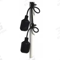 SJE-RHOMBUS Dual Float Switch: Wide-Angle, Normally Closed (Pump Up), 230V AC, 13 A, Piggyback Plug (MPN 20DFMMU2WP). Key specifications — Rated Voltage: 230V AC; Brand: SJE-RHOMBUS; Electrical Connection: Piggyback Plug; Counterweight/Mounting: Pipe Clamp Required.