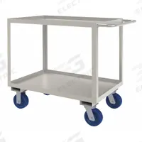 APPROVED VENDOR Utility Cart: 1,200 lb, 36 in L x 24 in W Shelf, 2 Shelves, Silver, Flat (MPN SRSC1624362ALU6PU). Key specifications — Caster/Wheel Configuration: (2) Swivel; Brand: APPROVED VENDOR; Caster Wheel/Tread Material: Polyurethane.