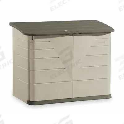RUBBERMAID COMMERCIAL PRODUCTS Outdoor Storage Shed: 32 cu ft, Green/Tan, 47 in L x 24 in D x 42 in H - Plastic Cabinet-Style Sheds