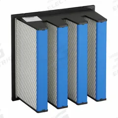 GRAINGER V-Bank Air Filter: 24 in x 24 in x 12 in, Fiberglass, Single Header, 4 Vs, MERV 14 (MPN 44ZU37). Key specifications — Brand: GRAINGER; Frame or Header Material: Plastic; Media Material: Fiberglass; Filters Out: Insecticide Dust.
