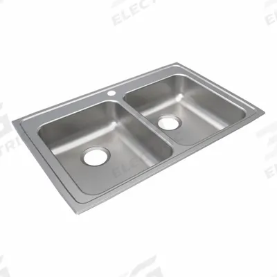 JUST MANUFACTURING Bowl Drop-In Sink: 33 in Overall Lg, 21 1/4 in Overall Wd - Two-Bowl Counter-Mounted Kitchen & Bar Sinks without Faucets