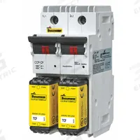 BUSSMANN Fuse Block: Finger-Safe, 2 Pole, 600 V AC, DIN Rail Mounting, Box Lug Termination (MPN CCP2-2-100CF). Key specifications — Brand: BUSSMANN.