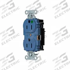 HUBBELL Receptacle: Hospital Grade, Duplex, 5-15R, Blue, 125V AC, 15 A, 2 Pole / 3 Wire (MPN 8200STBL)