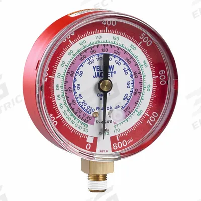 YELLOW JACKET Test Gauge: Test Gauge, 800 psi, Non-Liquid Filled, 3 1/8 in Dia, 1/4 in - Analog High Side Pressure Gauges