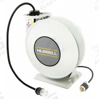 HUBBELL WIRING DEVICE-KELLEMS Extension Cord Reel: Ratchet Lock, 45 ft Cord Lg, 12 AWG, SJOW, L5-20P (MPN HBLI45123TL20). Key specifications — Retractable Cord Ending NEMA Configuration: L5-20R; Feeder Cord Ending NEMA Configuration: L5-20P; Brand: HUBBELL WIRING DEVICE-KELLEMS.