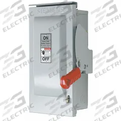 SIEMENS Safety Switch: Fusible, 30 A, Three Phase, 600V AC, Galvanized Steel, Indoor/Outdoor (MPN HF361NR). Key specifications — Brand: SIEMENS.