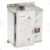 EATON NEMA Magnetic Motor Starter: Non-Reversing, 3 Poles, NEMA Size 00, 9 A, 120V AC Coil (MPN ECN05A4AAA-R63/B). Key specifications — attr211388: EATON; attr951451: 1NO/1NC; attr951453: 110/120V AC; attr951489: Three; attr984425: 1NO/1NC; attr984429: Pilot Light; attr997361: None (Not Applicable to Electronic Overloads).