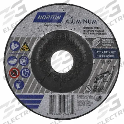 NORTON Depressed Center Wheel: Type 27, 4 1/2" x 1/4" x 7/8", Aluminum Oxide - General Purpose Grinding Wheels for Soft Metals