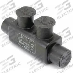 BURNDY Multitap Connector: 2 Port, In-Line Entry, 6 AWG – 500 kcmil Wire Size, Black (MPN 1PBS500). Key specifications — Body Material: Aluminum; Brand: BURNDY.