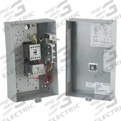 EATON IEC Magnetic Motor Starter: Non-Reversing, 3 Poles, Electronic Protection, 9 A, 480V AC (MPN ECX09C1CAA-R63/C). Key specifications — Brand: EATON; Pilot Lights Included: None; Auxiliary Contacts Included: 1NO/1NC.