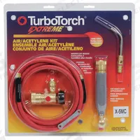 TURBOTORCH Brazing And Soldering Kit: Swirl Flame, CGA-200, External Lighter, Extreme Series (MPN 0386-0384). Key specifications — Kit Series: Extreme; Compatible Fuel Cylinder Size: MC; Included Acetylene Regulator CGA Number: CGA-200; Included Tip Manufacturer Part Number: A-5; Connection Type: Quick Connect; Manufacturer Part Number: 0386-0384; Brand: TURBOTORCH; Item: Torch Kit.