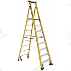 WERNER Podium Stepladder: 10 ft Ladder Size, Fiberglass, 375 lb Load Capacity, 54 lb Wt (MPN PD7308-4C). Key specifications — Brand: WERNER; Included Features: Casters.