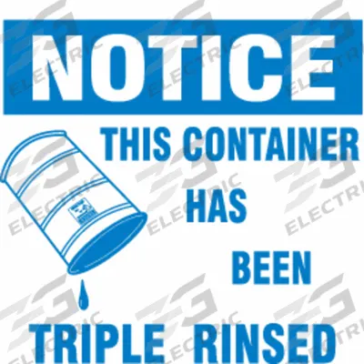 BRADY Handling Label: This Container Has Been Triple Rinsed, 6 in x 6 in, 6 in Label Wd - Regulated