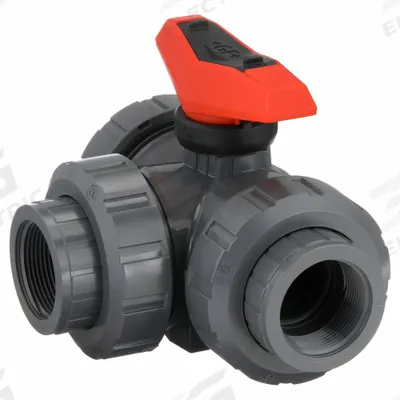 GF PIPING SYSTEMS Manual Three-Way Ball Valve: 1 1/2 in, PVC, L Flow, FNPT x FNPT x FNPT - L-Port PVC Ball Valves