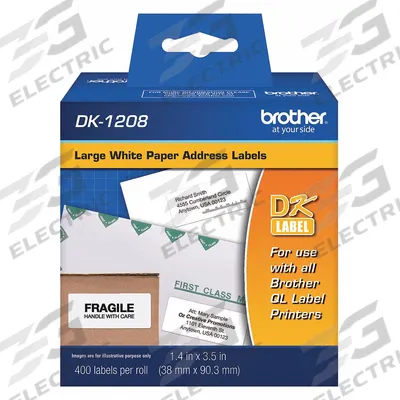 BROTHER Printer Label: 3 1/2 in Label Wd, 1 7/16 in Label Ht, White - Desktop Direct Thermal Labels