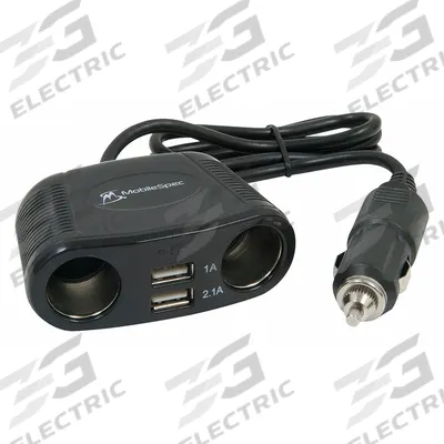 MOBILESPEC Power Adapter: Power Splitter and Charger, 4 Connections, 12 in Cord Lg - 12V Auxiliary Splitter & Charger Combos