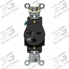 LEVITON Weather-Resistant Single Receptacle: Single, 6-20, Black, 250V AC, 20 A, 2 Pole / 3 Wire (MPN W5461-E)
